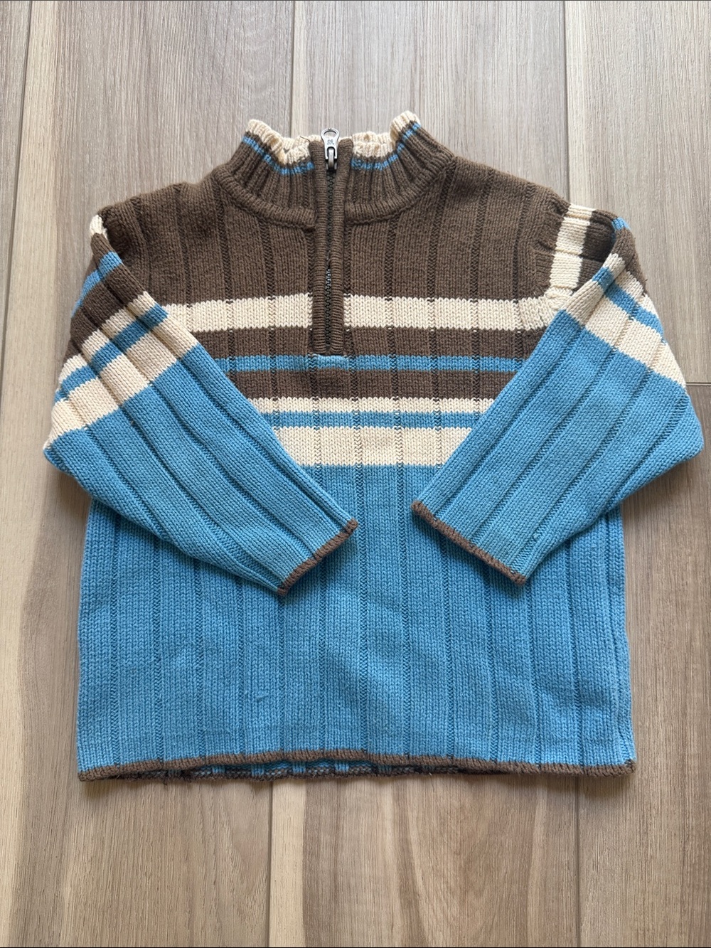 Children’s Place Striped Half-Zip Ribbed Knit Sweater - Blue & Brown